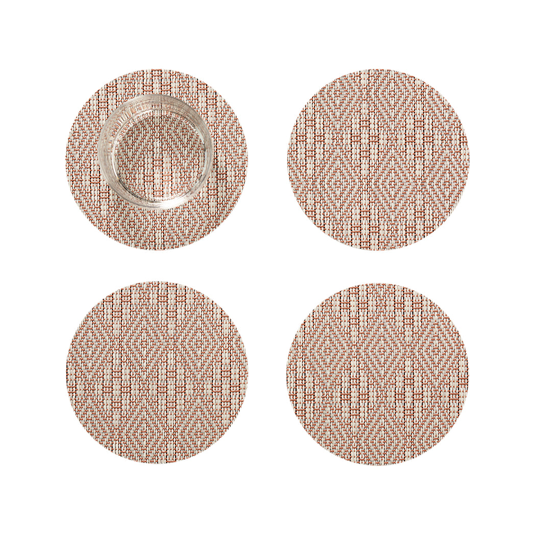 Set of 4 Coasters in Muted Midtone Warm Red with White