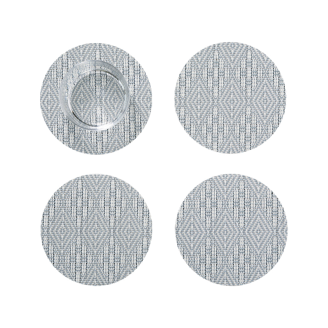 Set of 4 Coasters in Muted Light Blue with White