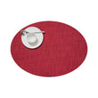 Chilewich Basketweave floor mat in Scarlet, showcasing woven terrastrand yarn texture and modern design aesthetic.