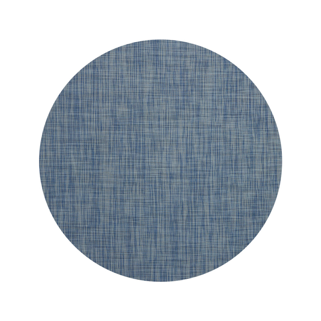 Round Woven Floor Mat in Mix of Midtone Blues, Cool Grey and White