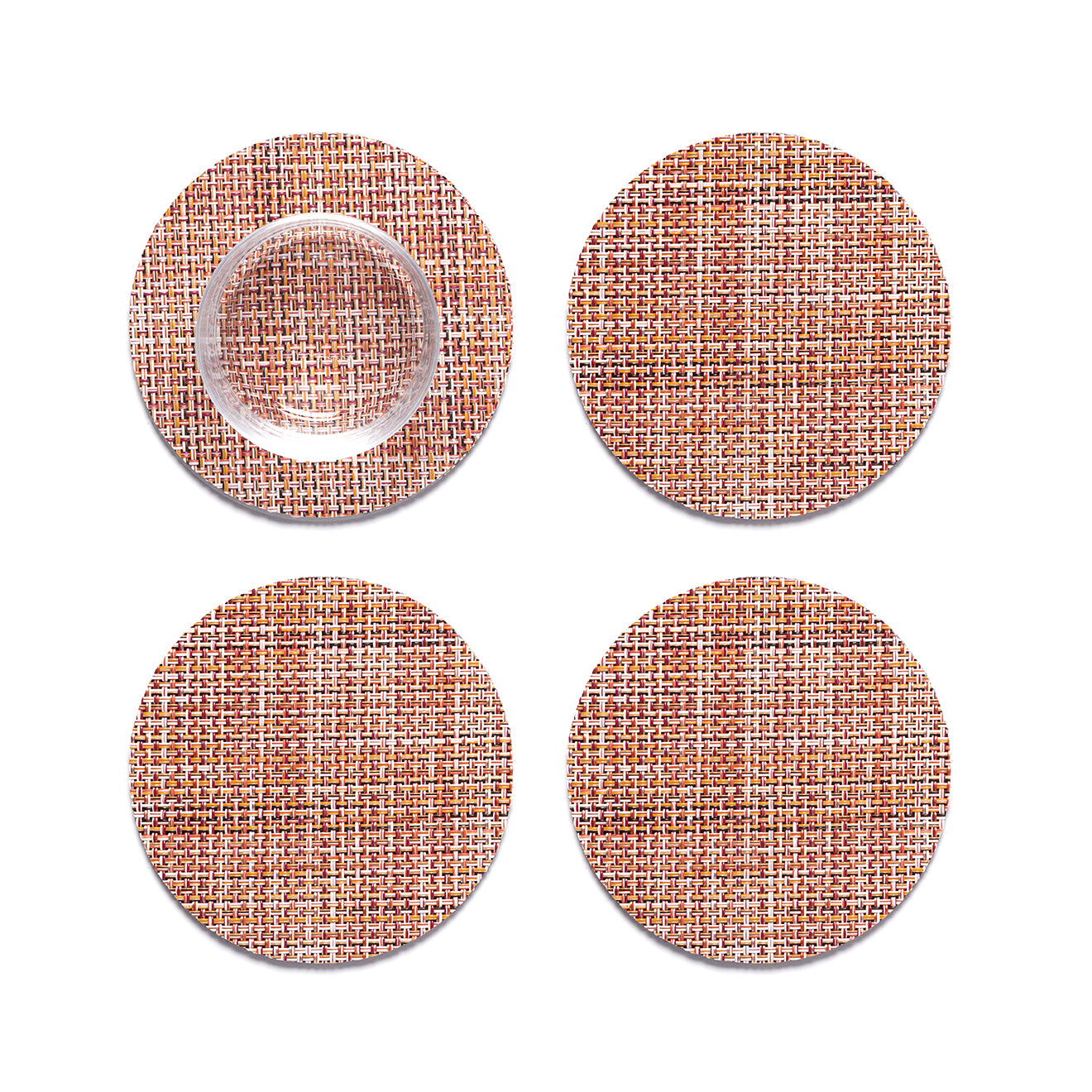 Set of 4 Coasters in Mix of Dark and Light Pinks, Reds and Oranges
