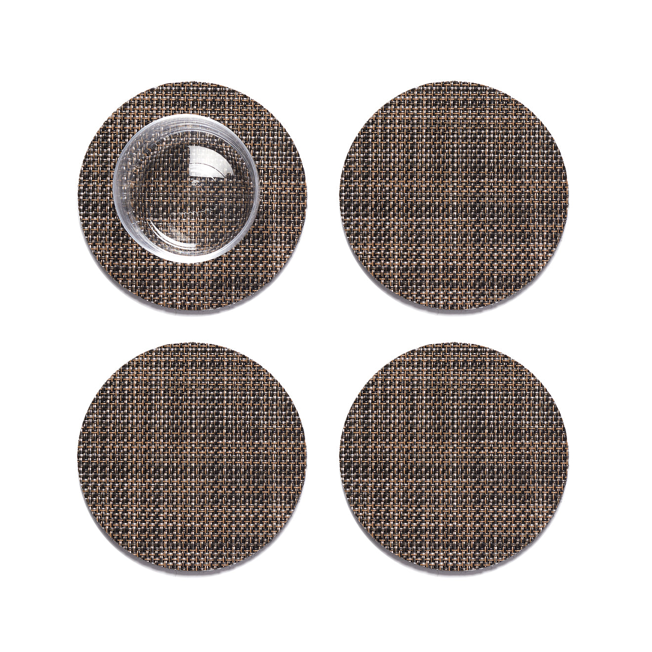 Set of 4 Coasters in Mix of Dark Brown, Midtone Warm Brown and Metallic Silver