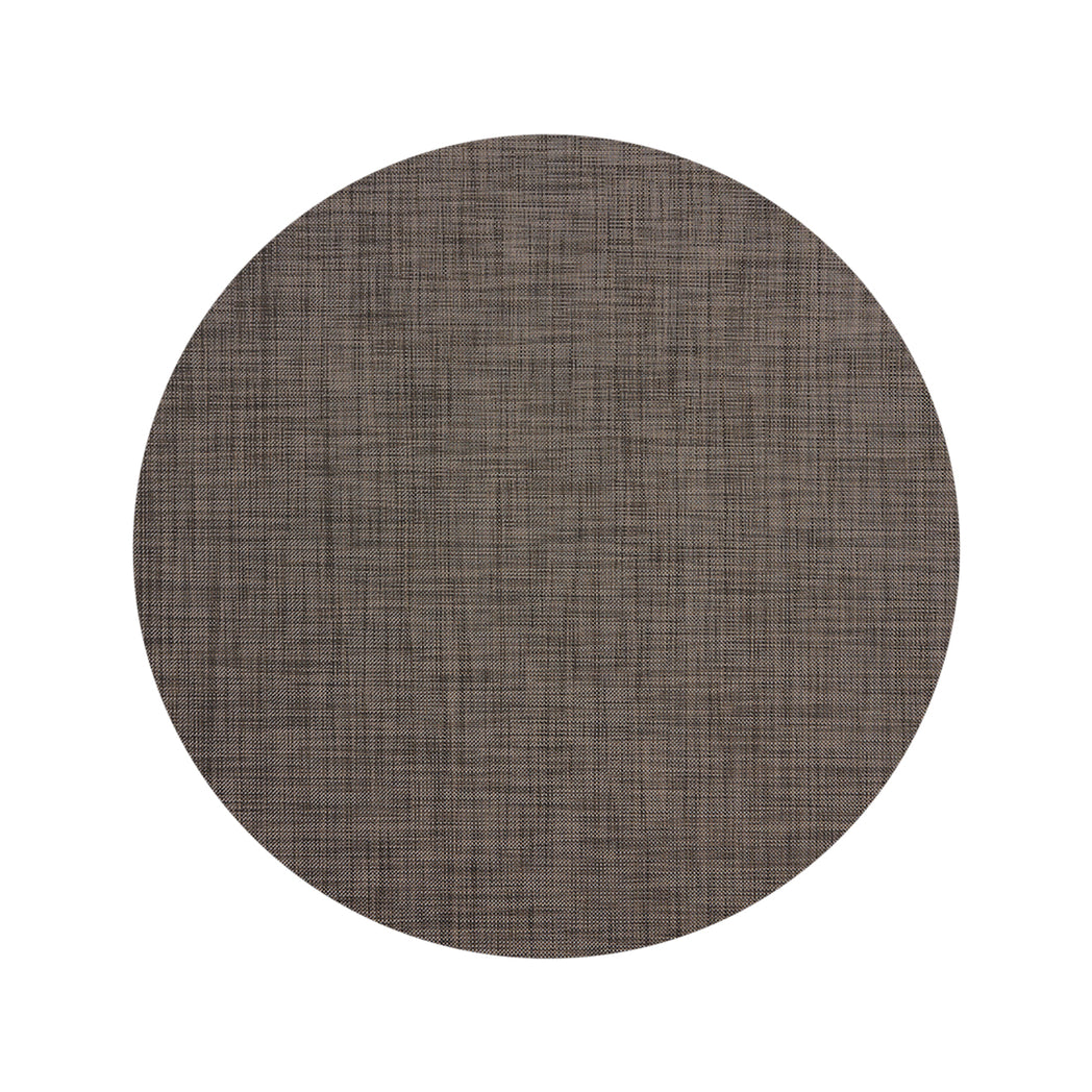 Round Woven Floor Mat in Dark Neutral Brown with Black