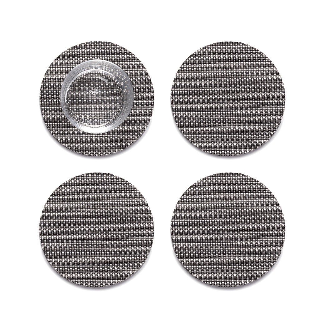 Set of 4 Coasters in Midtone Warm Silver with Black