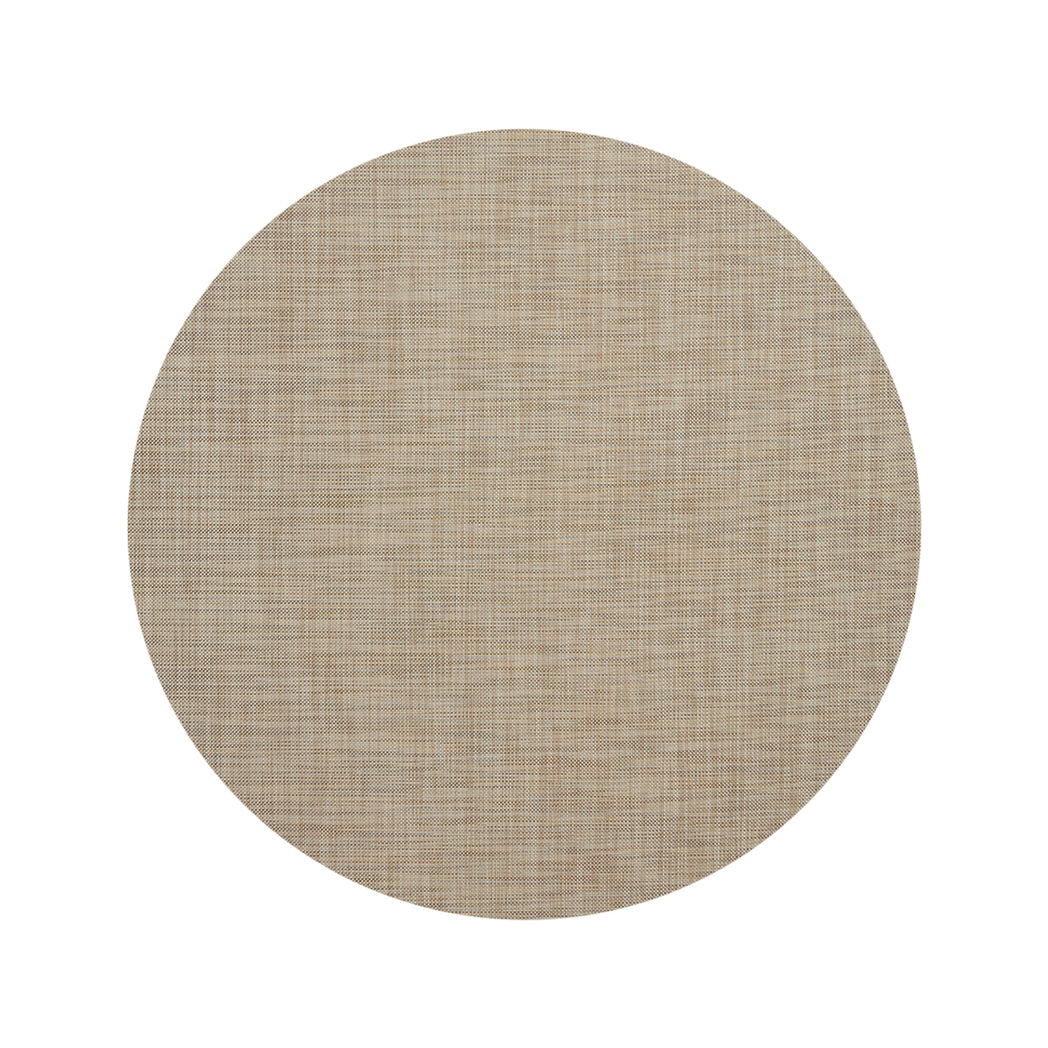 Round Woven Floor Mat in Light Warm Beige With Subtle Dark Beige Accents