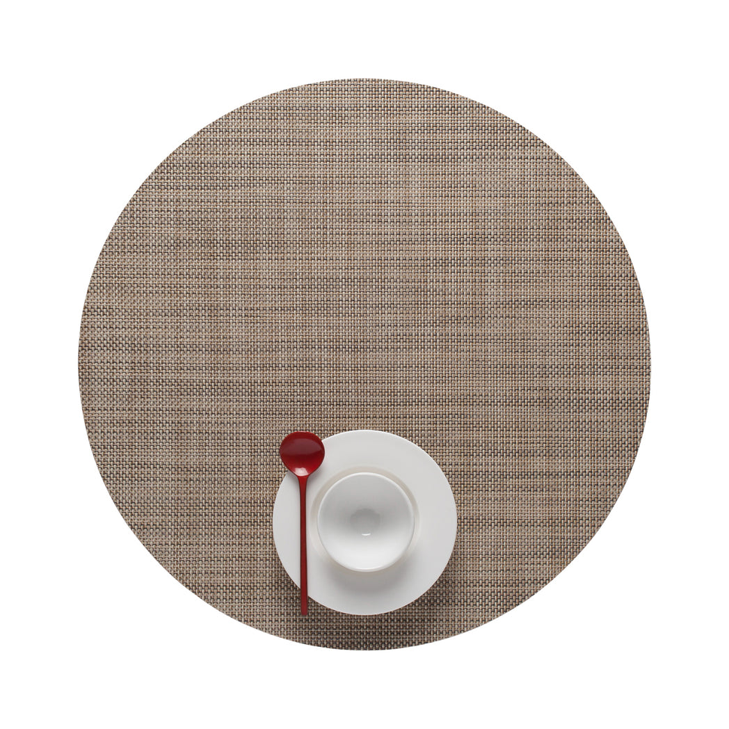 Round Placemats in Light Warm Beige With Subtle Dark Beige Accents