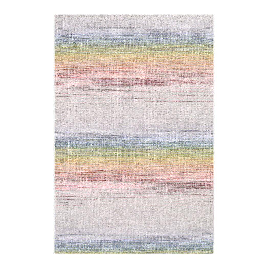 Rectangle Woven Floor Mat in Light Neutral Beige with Red, Orange, Yellow, Green, Blue and Violet