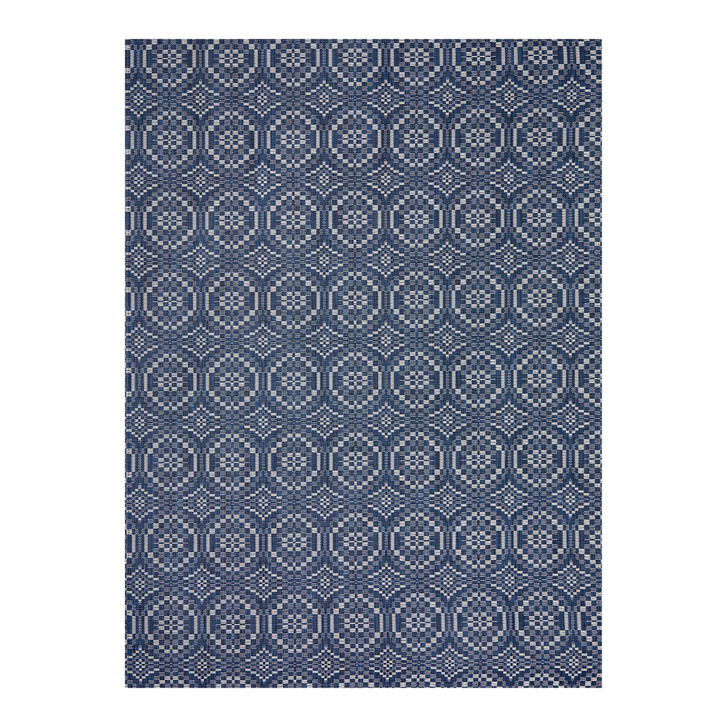 Denim Woven Floor Mat in Muted Dark Blue with Off White Accent