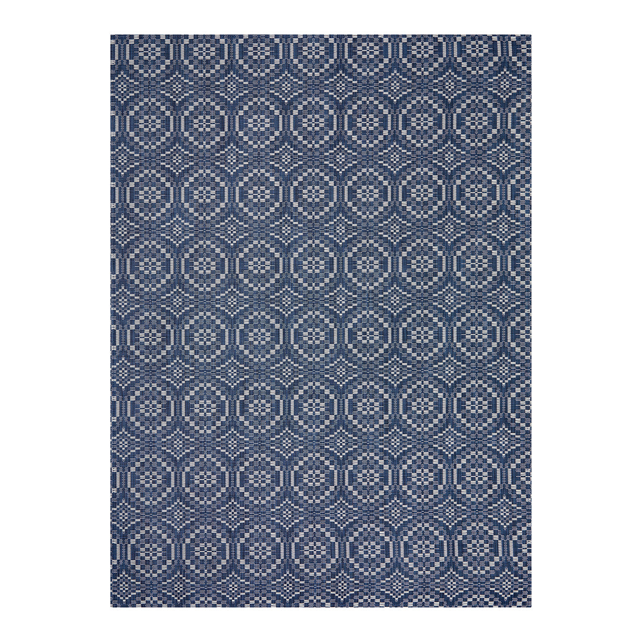 Denim Woven Floor Mat in Muted Dark Blue with Off White Accent