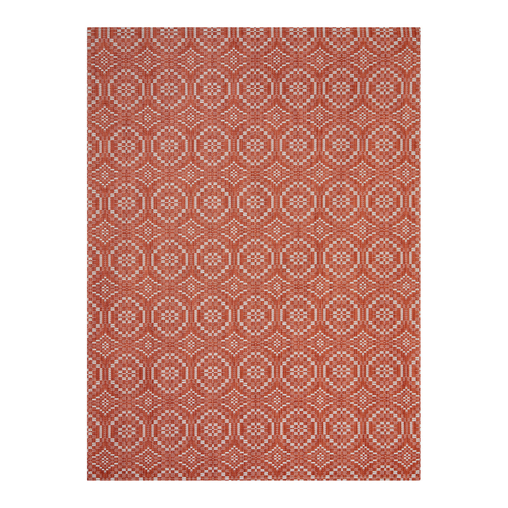 Paprika Woven Floor Mat in Muted Midtone Warm Red with Off White Accent