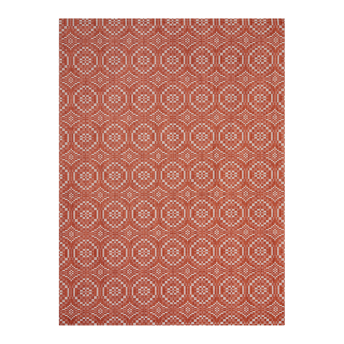 Paprika Woven Floor Mat in Muted Midtone Warm Red with Off White Accent
