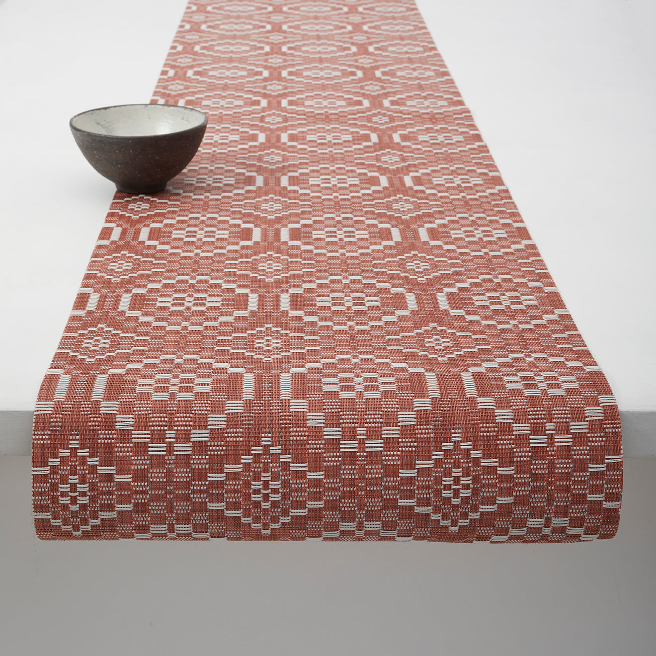 14'' x 72'' Table Runners in Muted Midtone Warm Red with Off White Accent