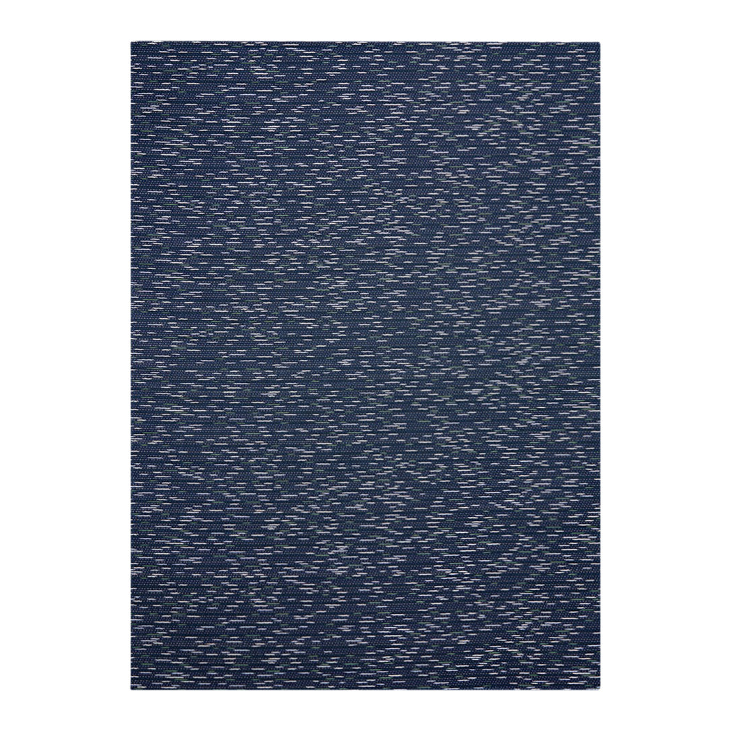 Indigo Woven Floor Mat in Dark Navy Blue Base with White, Lavender and Cool Green Accents
