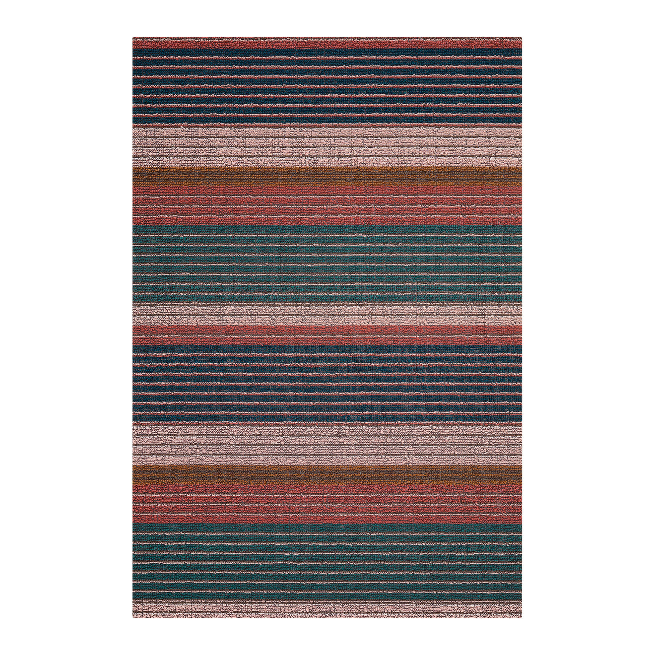 Chilewich striped woven mat with textured terrastrand yarn surface, featuring modern linear design and durable finish.