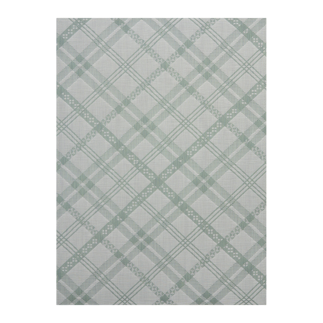 Abalone Woven Floor Mat in Muted Light Blue Green with White