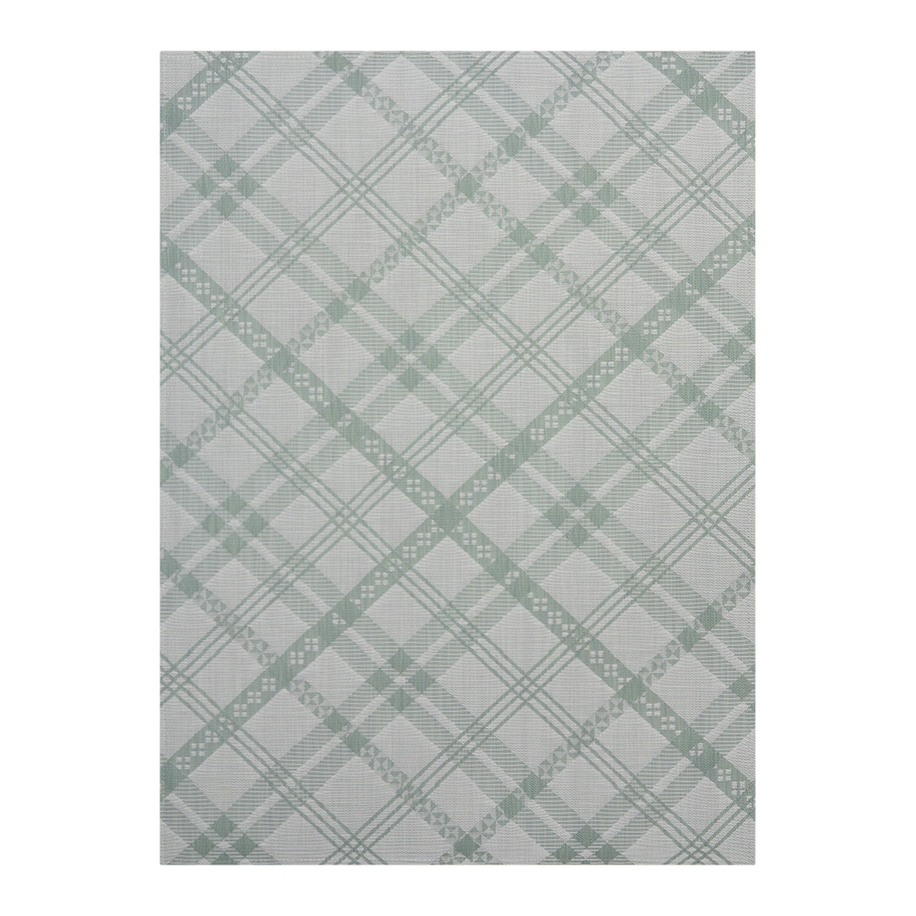 Abalone Woven Floor Mat in Muted Light Blue Green with White