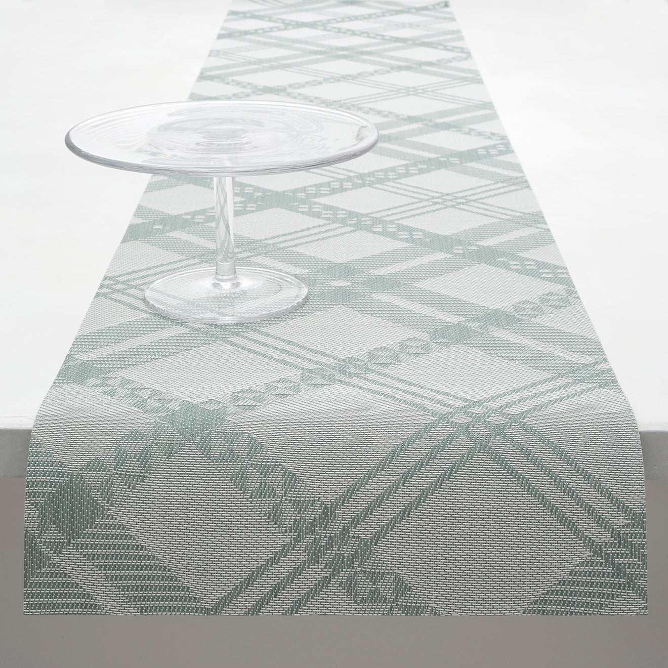 14'' x 72'' Table Runners in Muted Light Blue Green Base with Light Neutral Beige