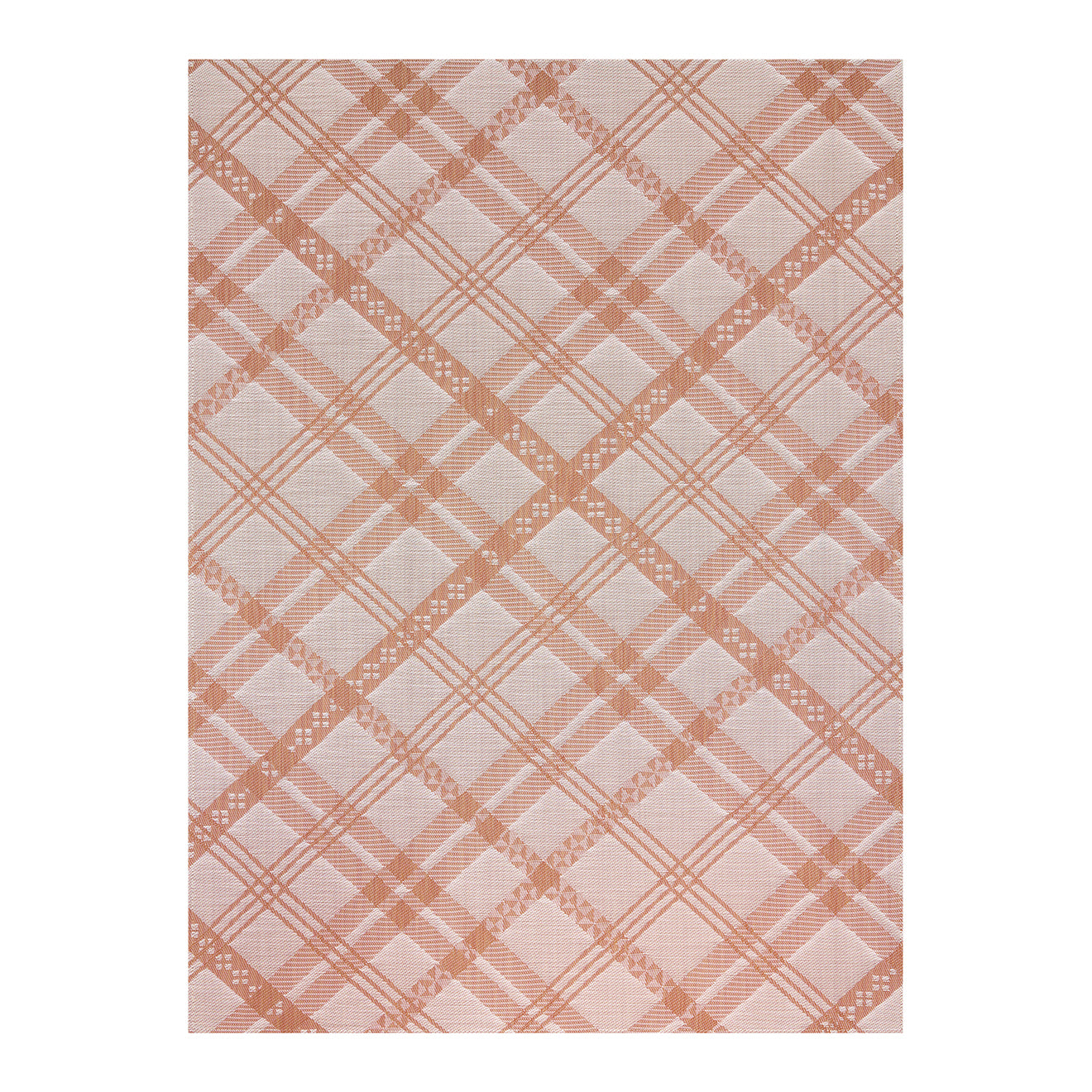 Burnt Coral Woven Floor Mat in Muted Midtone Warm Red with White