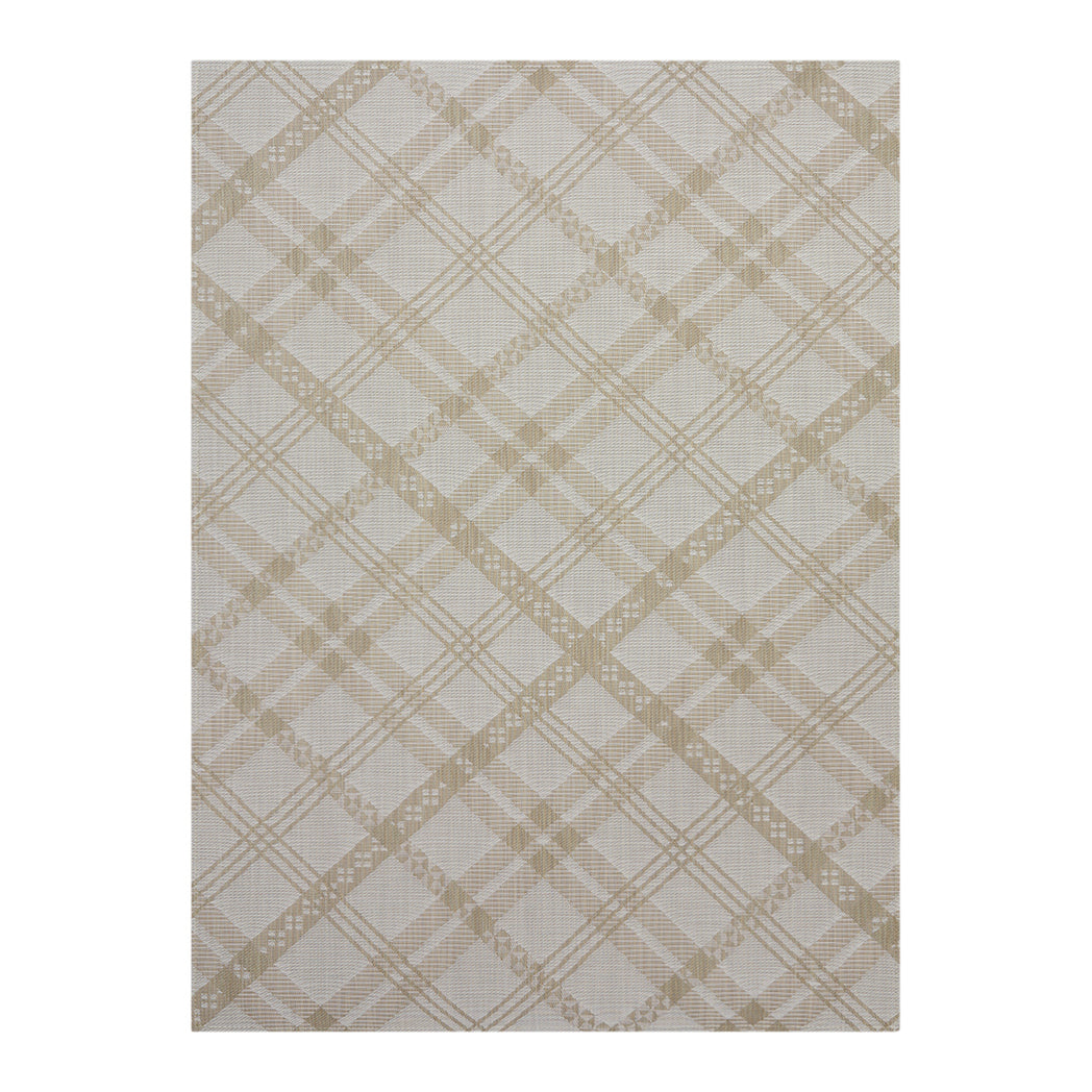 Flax Woven Floor Mat in Light Neutral Beige with White