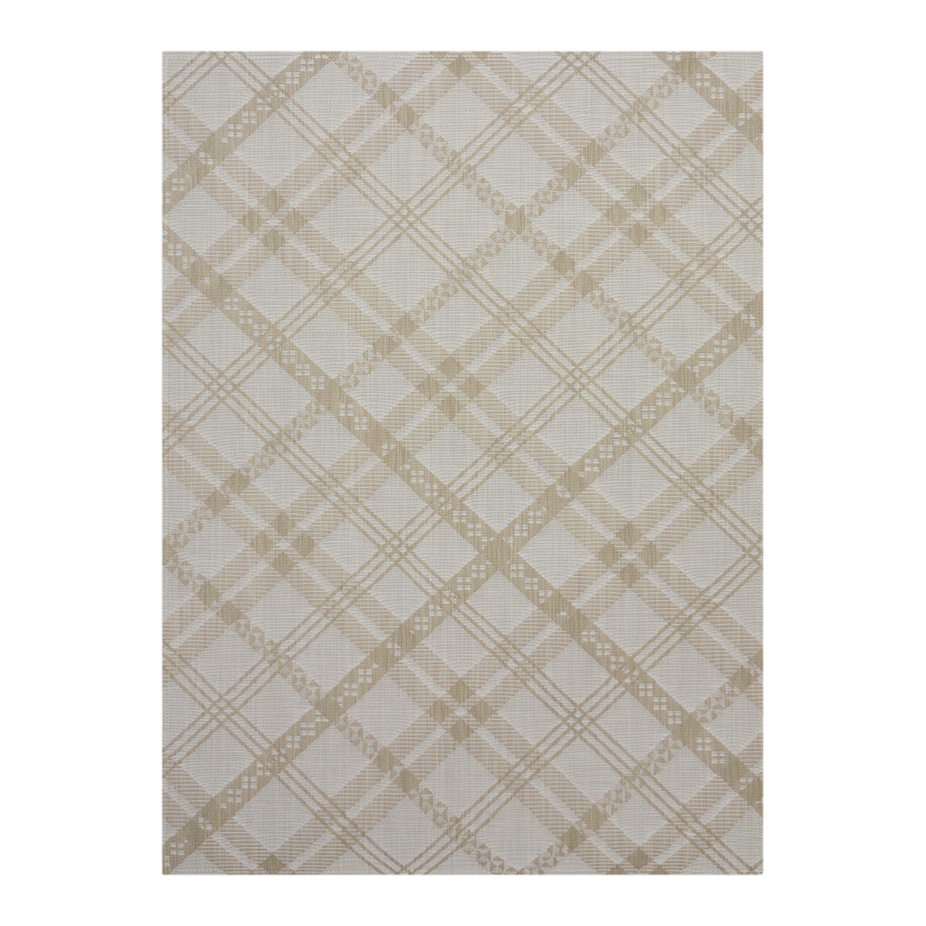 Flax Woven Floor Mat in Light Neutral Beige with White