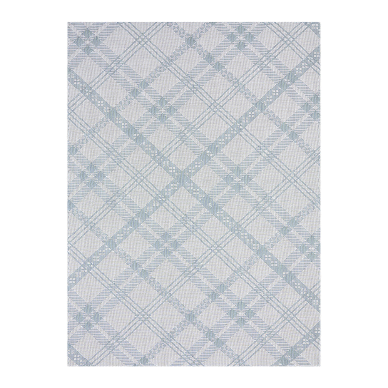 Sea Woven Floor Mat in Muted Light Blue with White