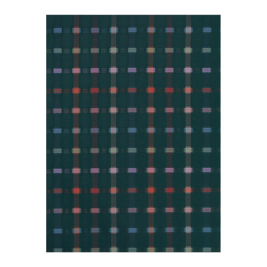 Fir Woven Floor Mat in Dark Green Base with Turquoise, Dark Pink, Light Green Lavender and Vivid Red Orange