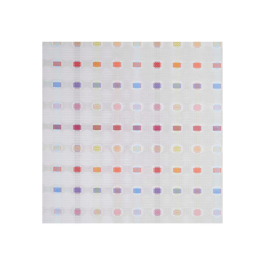 Square Woven Floor Mat in Light Neutral Base with Vivid Oranges, Pinks, Blues and Greens