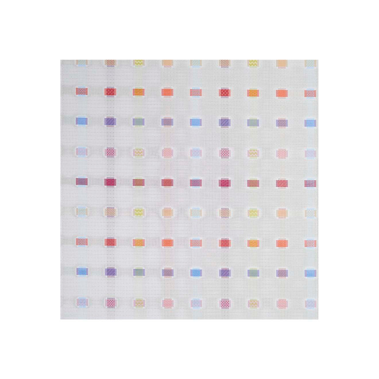 Square Woven Floor Mat in Light Neutral Base with Vivid Oranges, Pinks, Blues and Greens