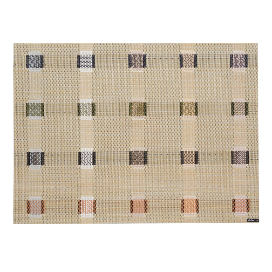 Wheat Placemats in Midtone Warm Beige Base with Black, Dark Green, Light Pink, Golden Brown and White