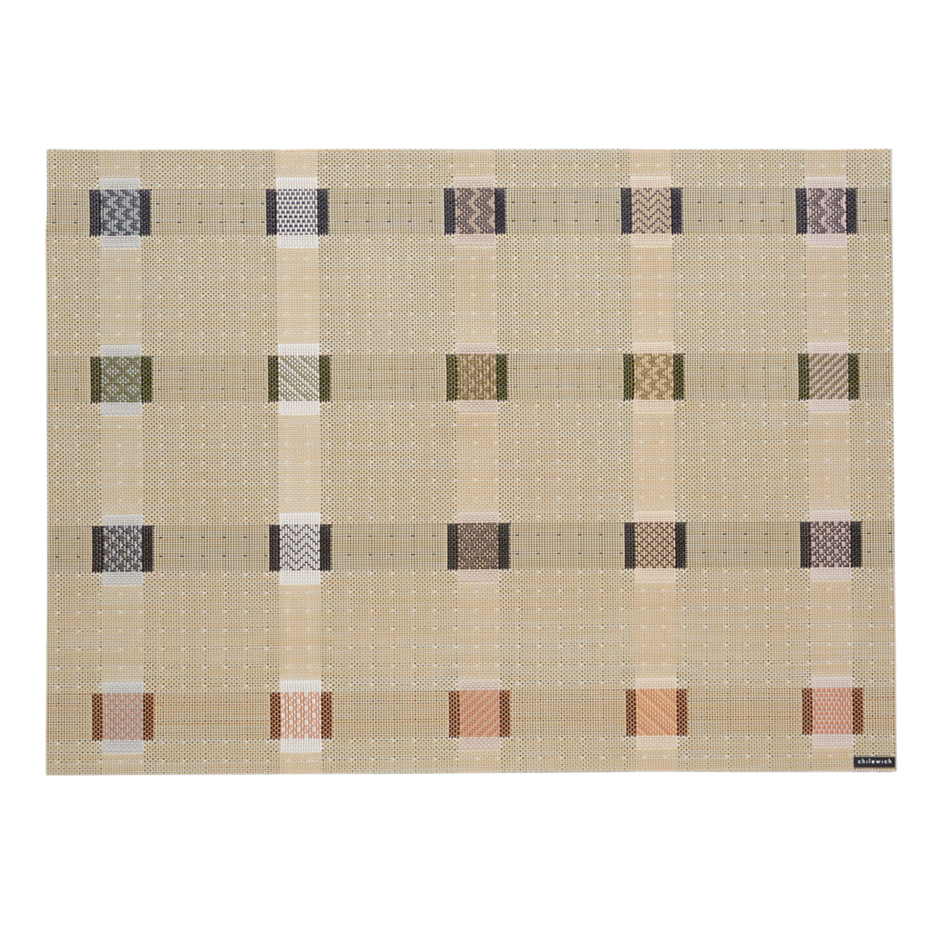 Wheat Placemats in Midtone Warm Beige Base with Black, Dark Green, Light Pink, Golden Brown and White