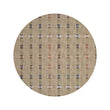Round Woven Floor Mat in Midtone Warm Beige Base with Black, Dark Green, Light Pink, Golden Brown and White