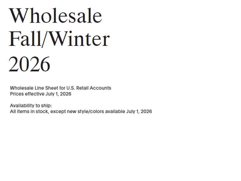 Fall/Winter 2026 Wholesale Line Sheet