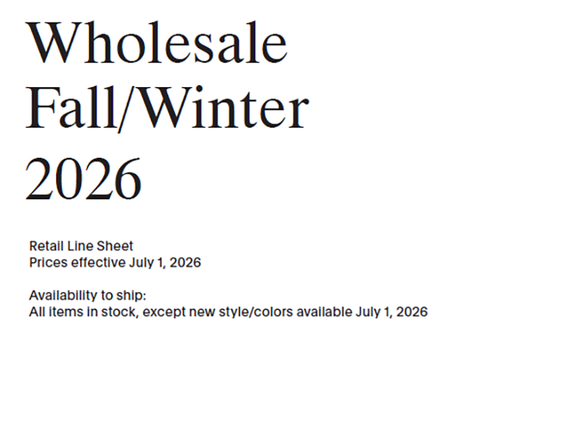 Fall/Winter 2026 Retail Line Sheet