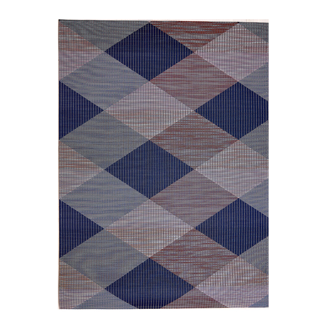 Twilight Woven Floor Mat in Dark Navy Blue with Warm Pinks, Light Blue and Light Blue Green