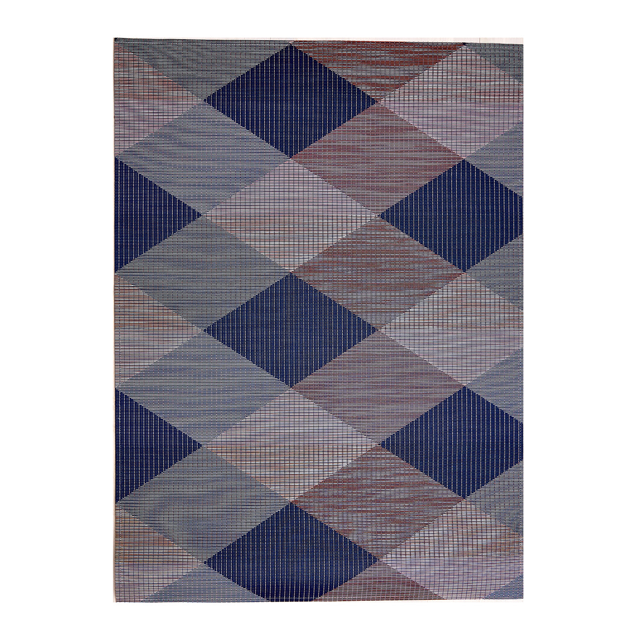 Twilight Woven Floor Mat in Dark Navy Blue with Warm Pinks, Light Blue and Light Blue Green
