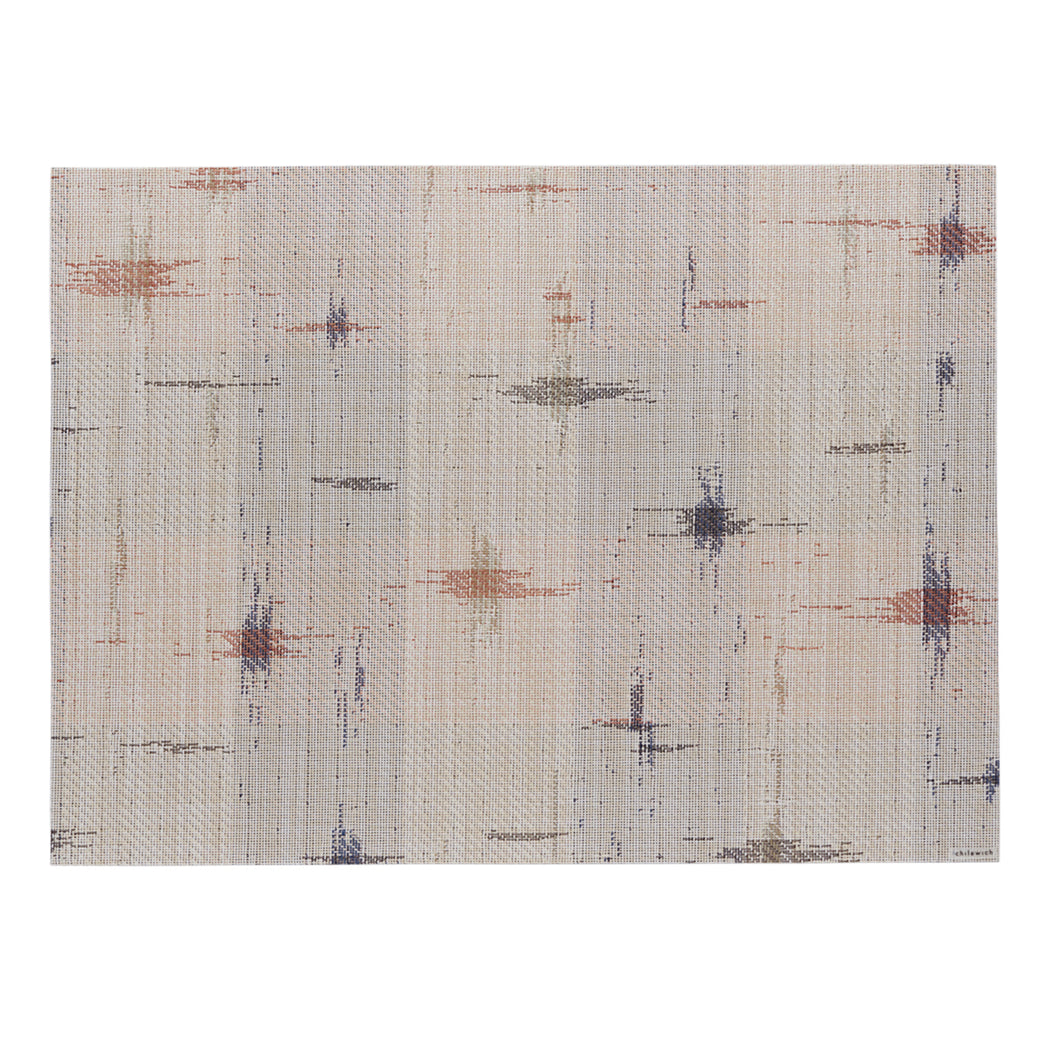 Almond Placemats in Light Warm Beige with Muted Dark Blues, Warm Reds and Light Greens