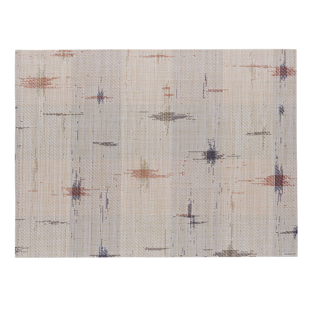 Almond Placemats in Light Warm Beige with Muted Dark Blues, Warm Reds and Light Greens