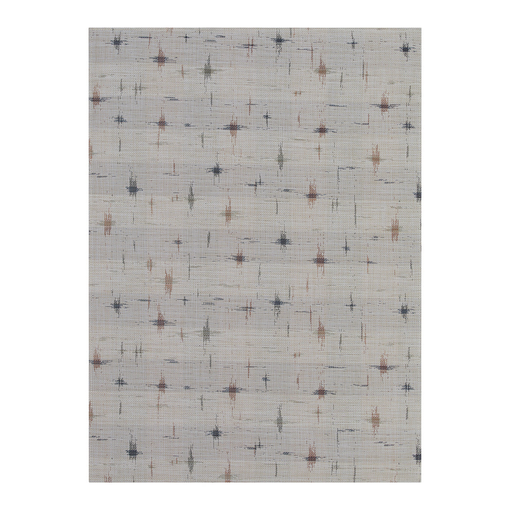 Almond Woven Floor Mat in Light Warm Beige with Muted Dark Blues, Warm Reds and Light Greens