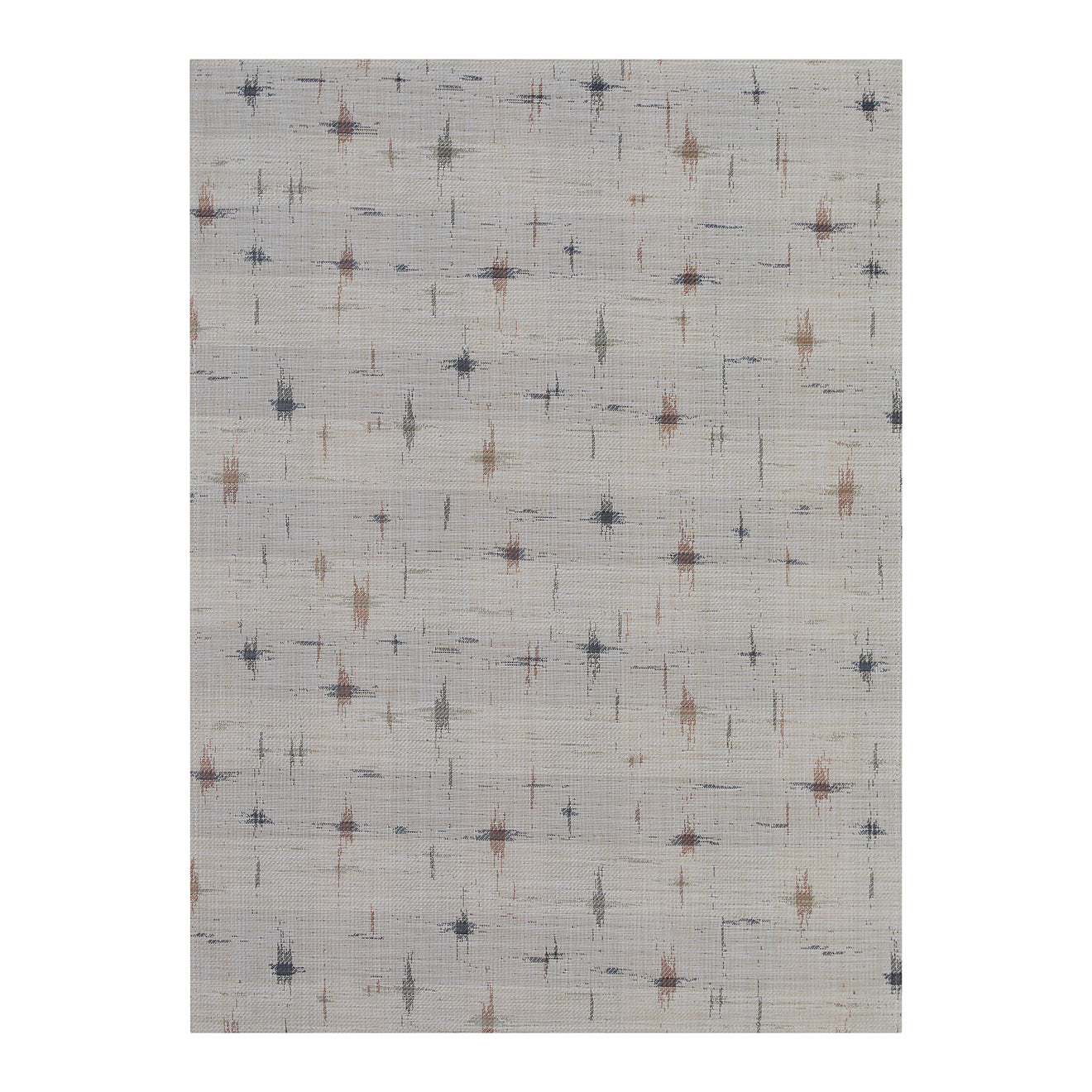 Almond Woven Floor Mat in Light Warm Beige with Muted Dark Blues, Warm Reds and Light Greens
