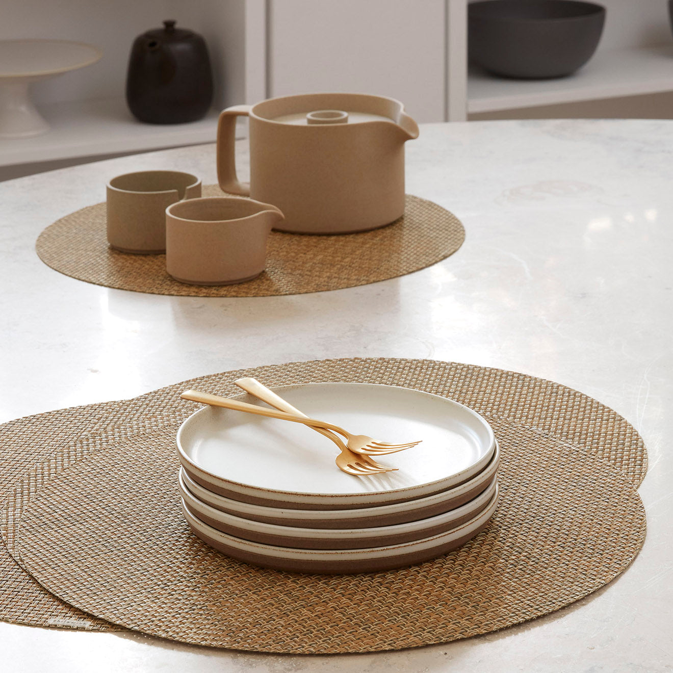 Basketweave Placemats - Teak Round
