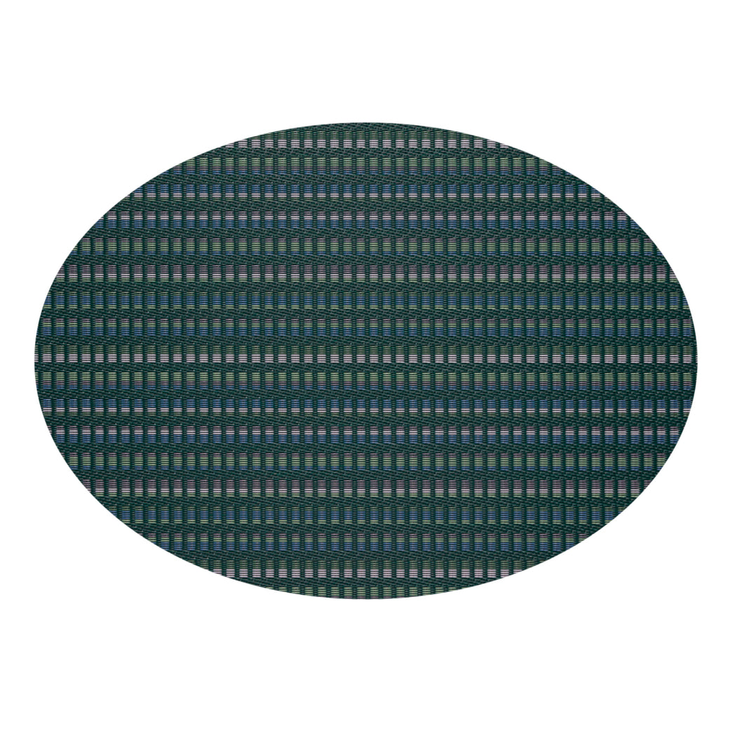 Oval Placemats in Dark Green Base with Muted Purple, Light Pink, Midtone Blue and Light Green