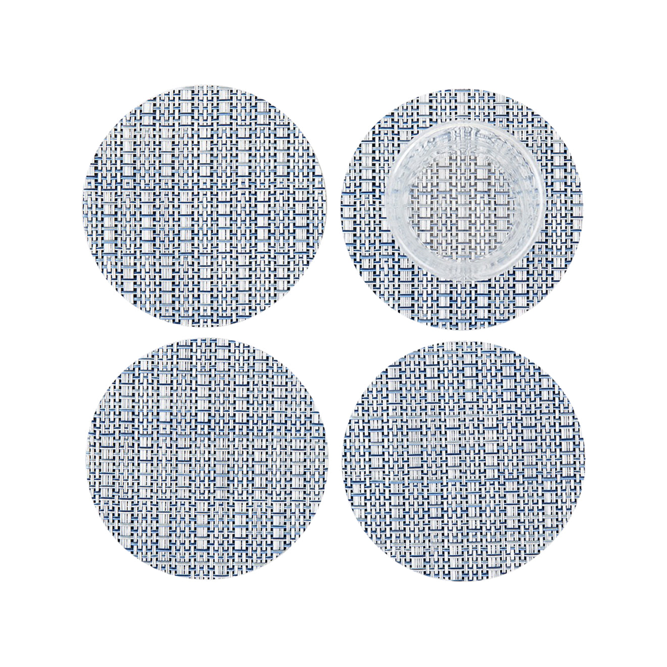 Set of 4 Coasters in Mix of Midtone and Dak Blue with White