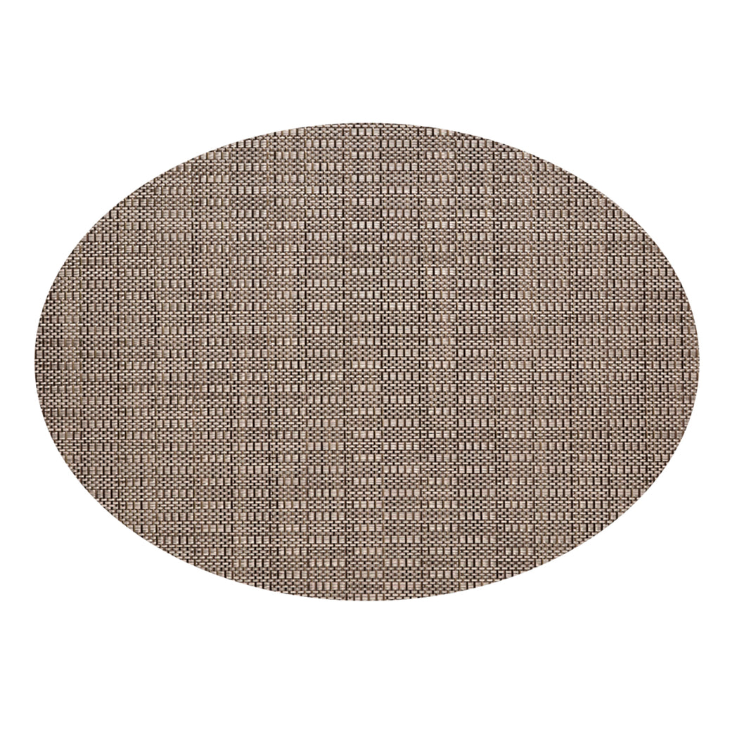 Oval Placemats in Mix of Midtone Warm Silver with Light and Dark Greige