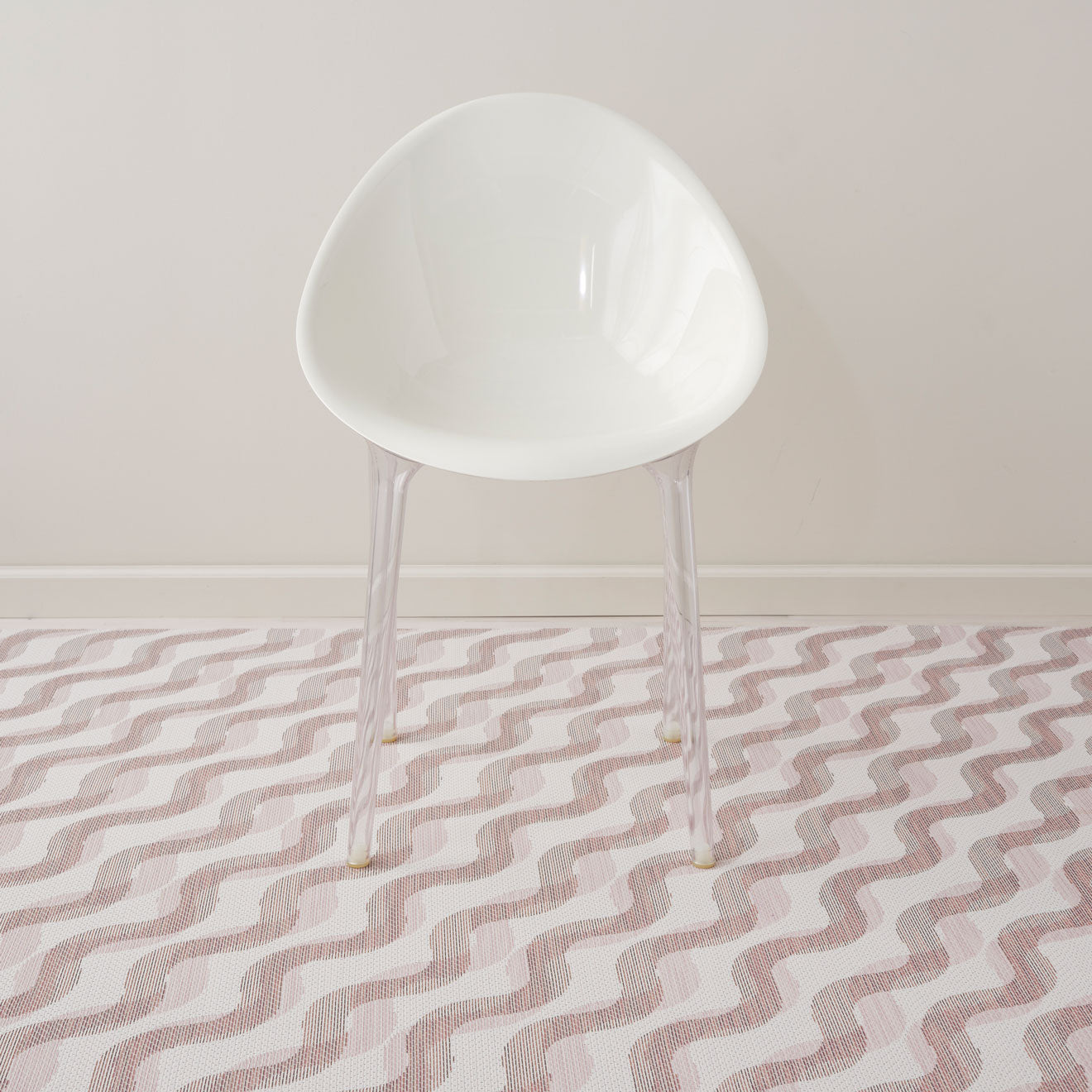 Magnolia Woven Floor Mat with Prop in Light Neutral Beige Base with Muted Pink and Midtone Brown
