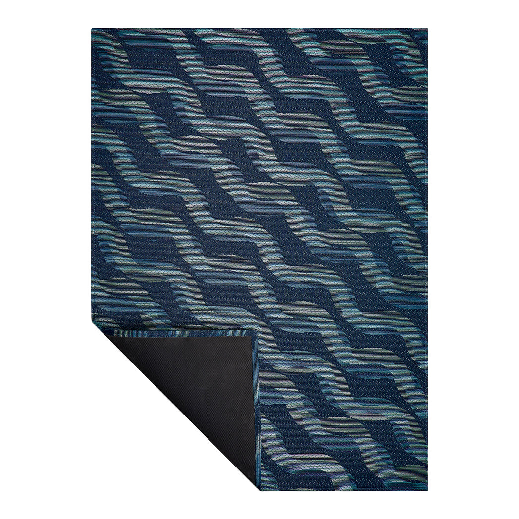 Ocean Woven Floor Mat Corner in Dark Navy Base with Muted Blue Green Tones