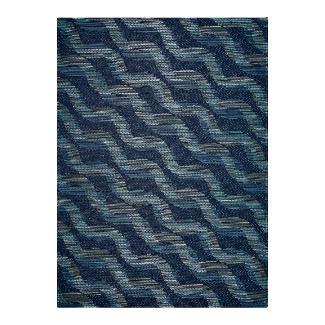 Ocean Woven Floor Mat in Dark Navy Base with Muted Blue Green Tones
