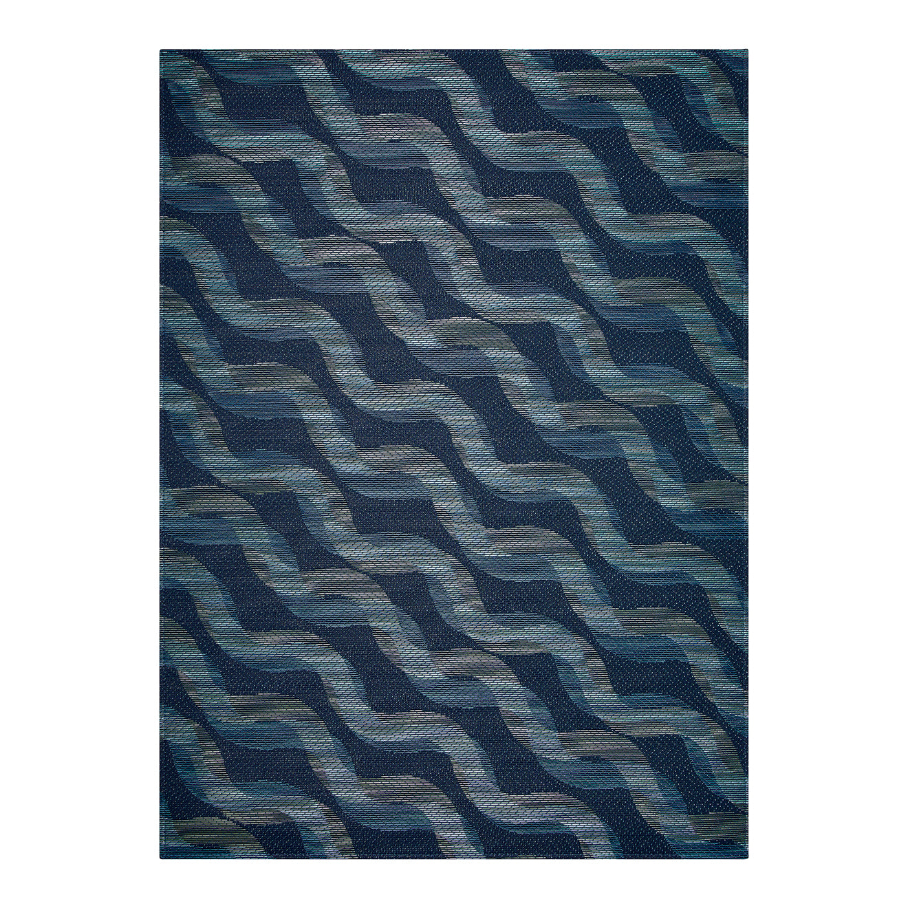 Ocean Woven Floor Mat in Dark Navy Base with Muted Blue Green Tones
