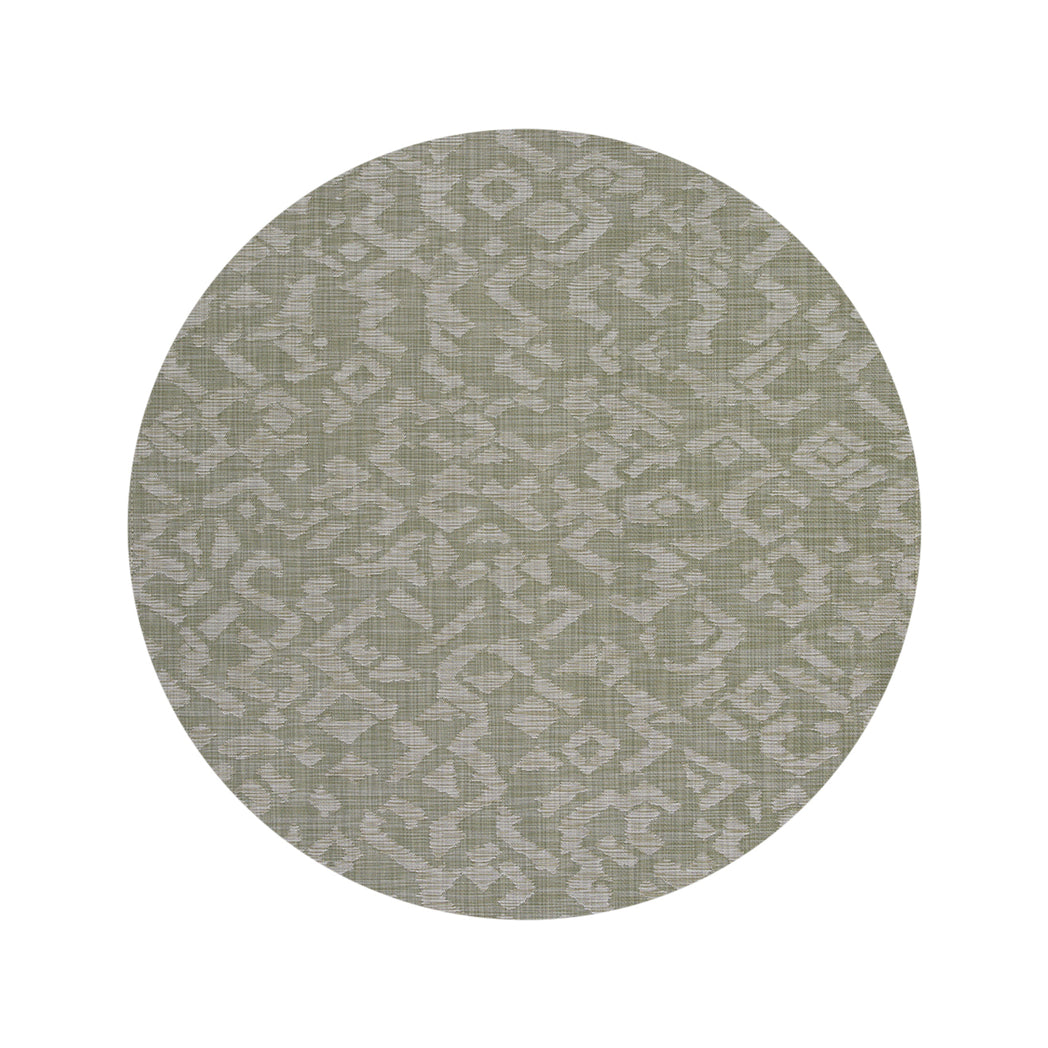 Round Woven Floor Mat in Mix of Midtone Warm Green and White