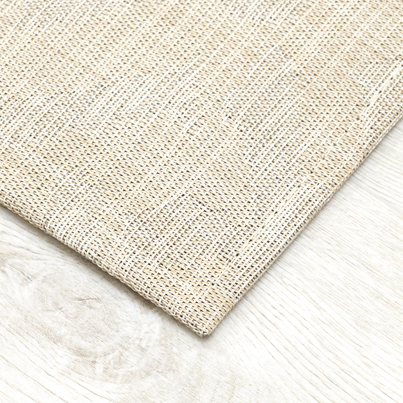 Beech Woven Floor Mat Detail in Mix of Light Warm Beige, White and Greige