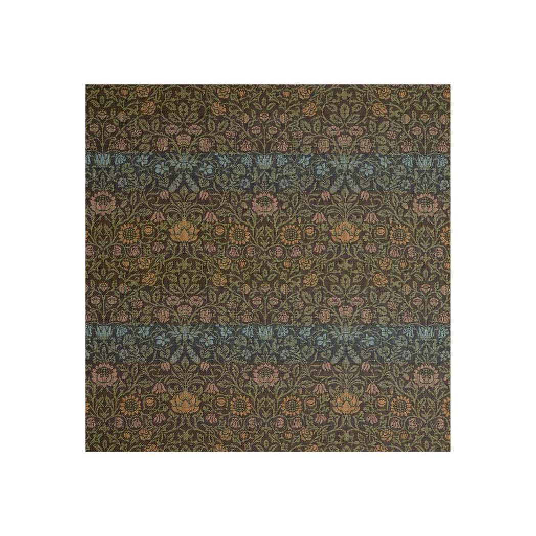 Square Woven Floor Mat in Dark Green , Almost Black Base with Warm Green, Warm Pink, Muted Light Blue and Muted Oragne Accents